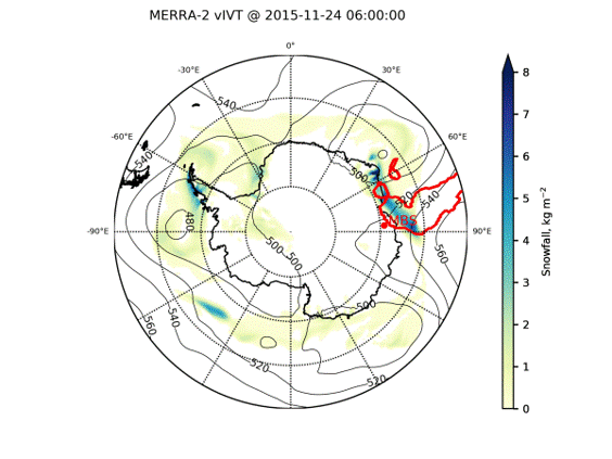 Contour & precipitation - AR at Davis station