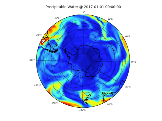 Precipitable water on January 1, 2017, before AR on WAIS