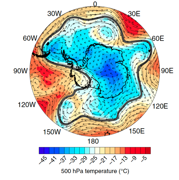 Temperature, wind and jet position - AR on January 10, 2016 